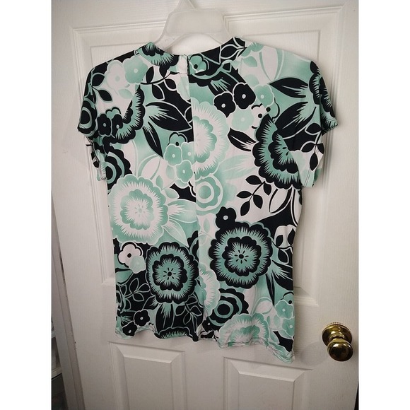 Worthington Petite V High Neck Aqua Black Pullover Blouse Size PXL - Picture 11 of 11